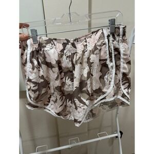 Calvin Klein Women's Athletic Shorts L Floral Taupe Beige Drawstring Activewear